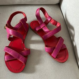 Coach leather flat sandals pink red strappy